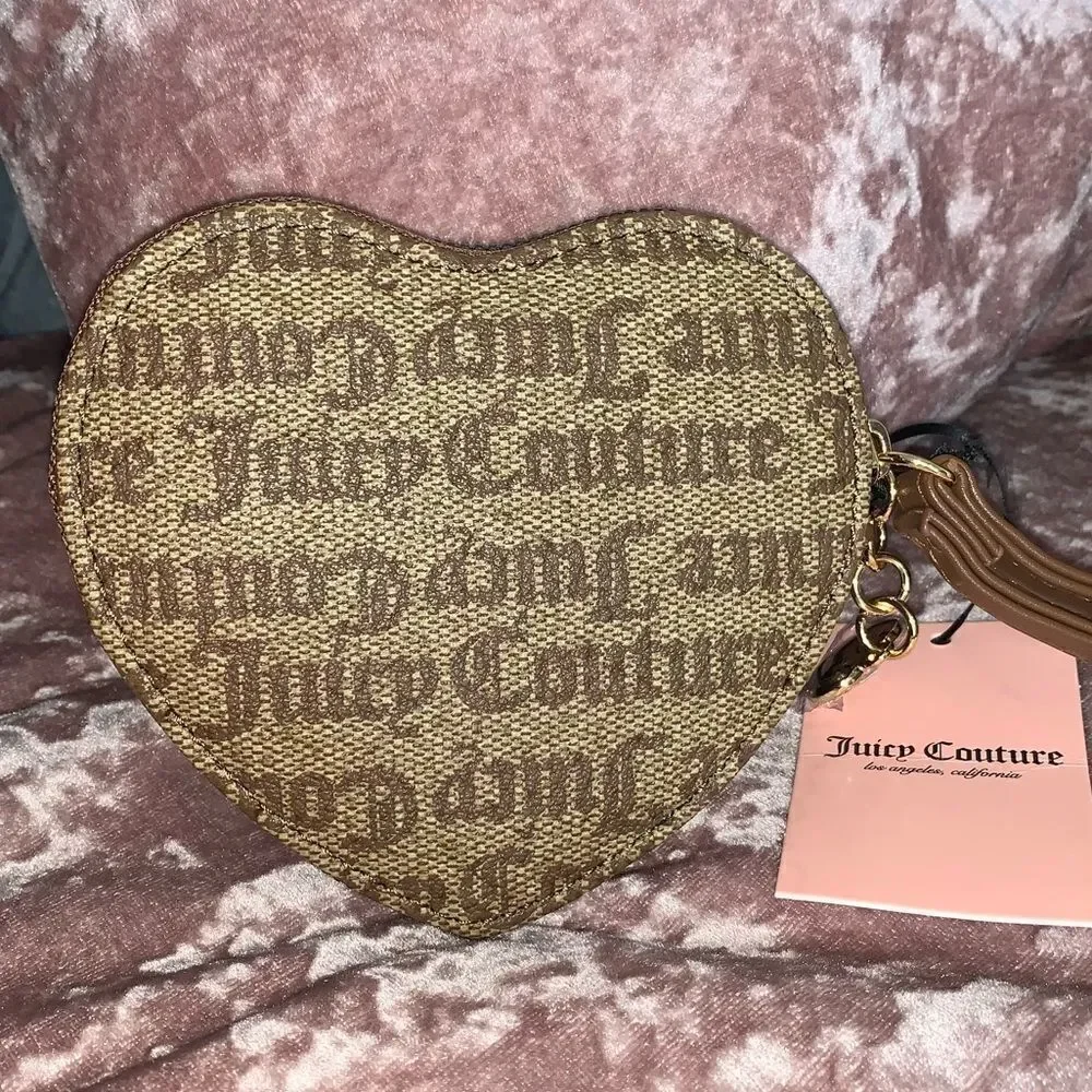 Juicy Couture Brown & Pink Heart Zip Up Pouch Wallet